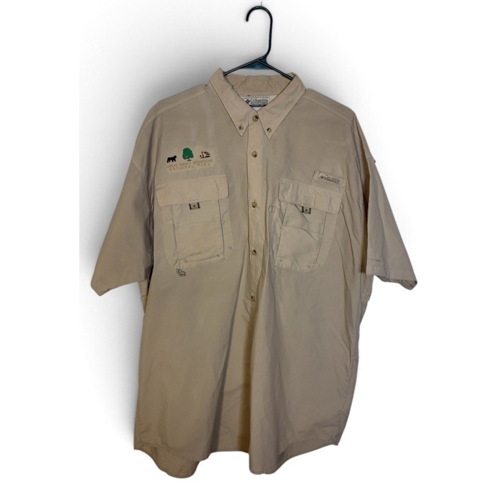 Columbia PFG Great Smoky Mountains National Park Fishing Shirt Mens XL Beige